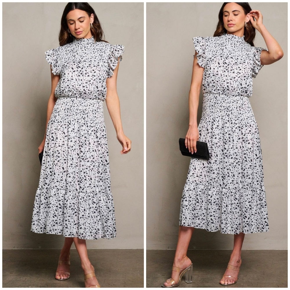 LAST ONE❗️INA Off White / Black Mock Neck Midi Dress - Picture 4 of 5